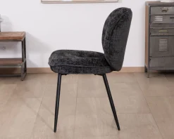 Best Lot de 2 chaises de repas design arrondi en tissu noir et pieds métal "Kinsac" Chaise