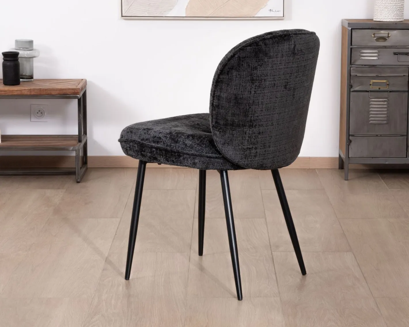 Best Lot de 2 chaises de repas design arrondi en tissu noir et pieds métal "Kinsac" Chaise