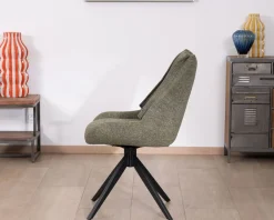 New Lot de 2 chaises de repas design contemporain en tissu vert "Webber" pied pivotant en métal noir Chaise