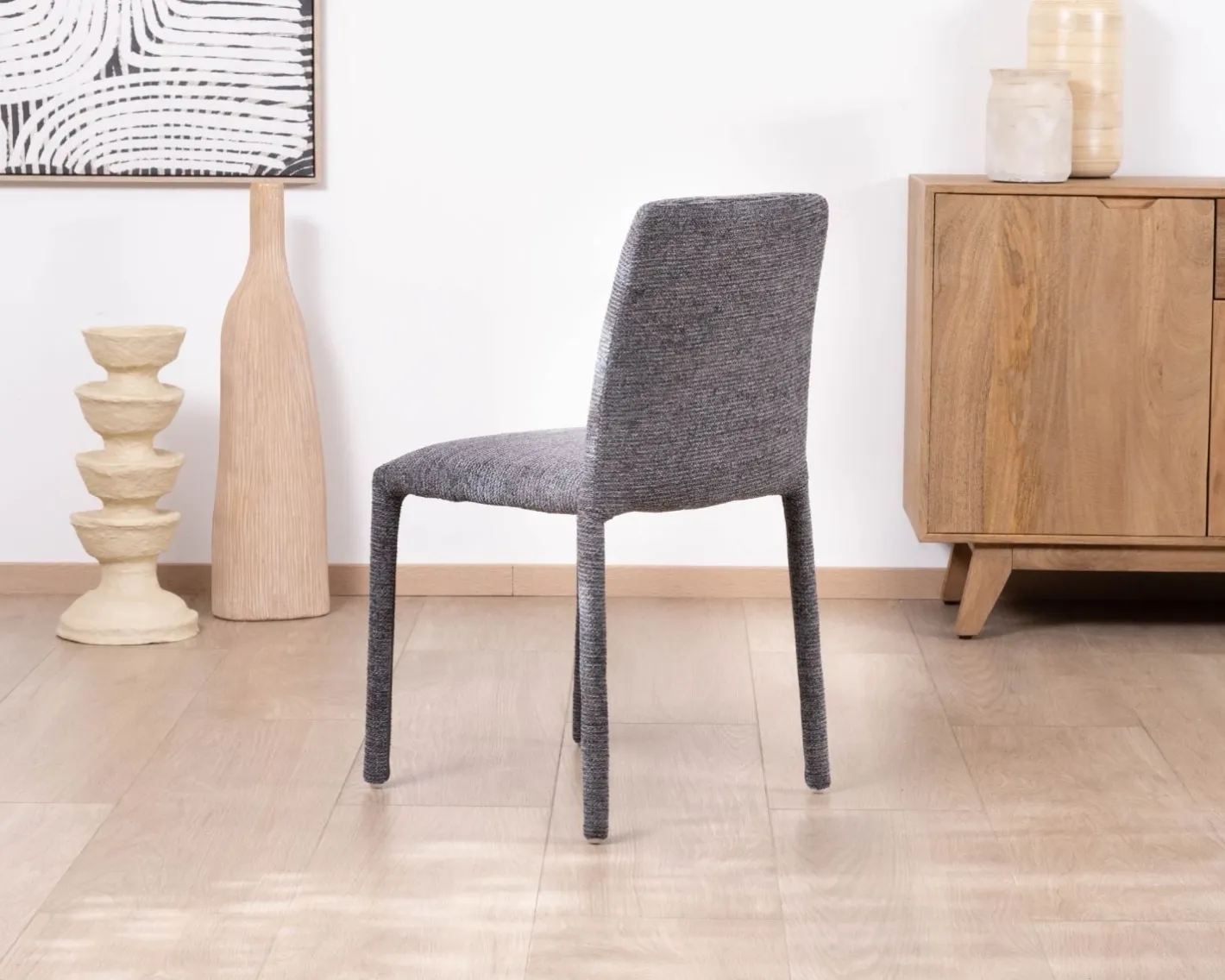 Discount Lot de 4 chaises de repas empilables en tissu gris graphite texturé “Otto” Chaise
