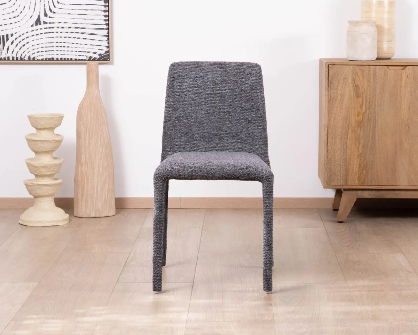 Discount Lot de 4 chaises de repas empilables en tissu gris graphite texturé “Otto” Chaise