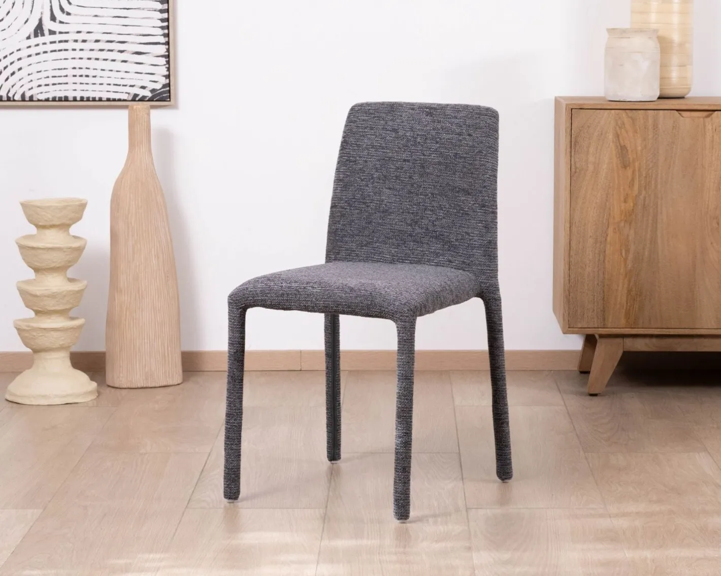 Discount Lot de 4 chaises de repas empilables en tissu gris graphite texturé “Otto” Chaise