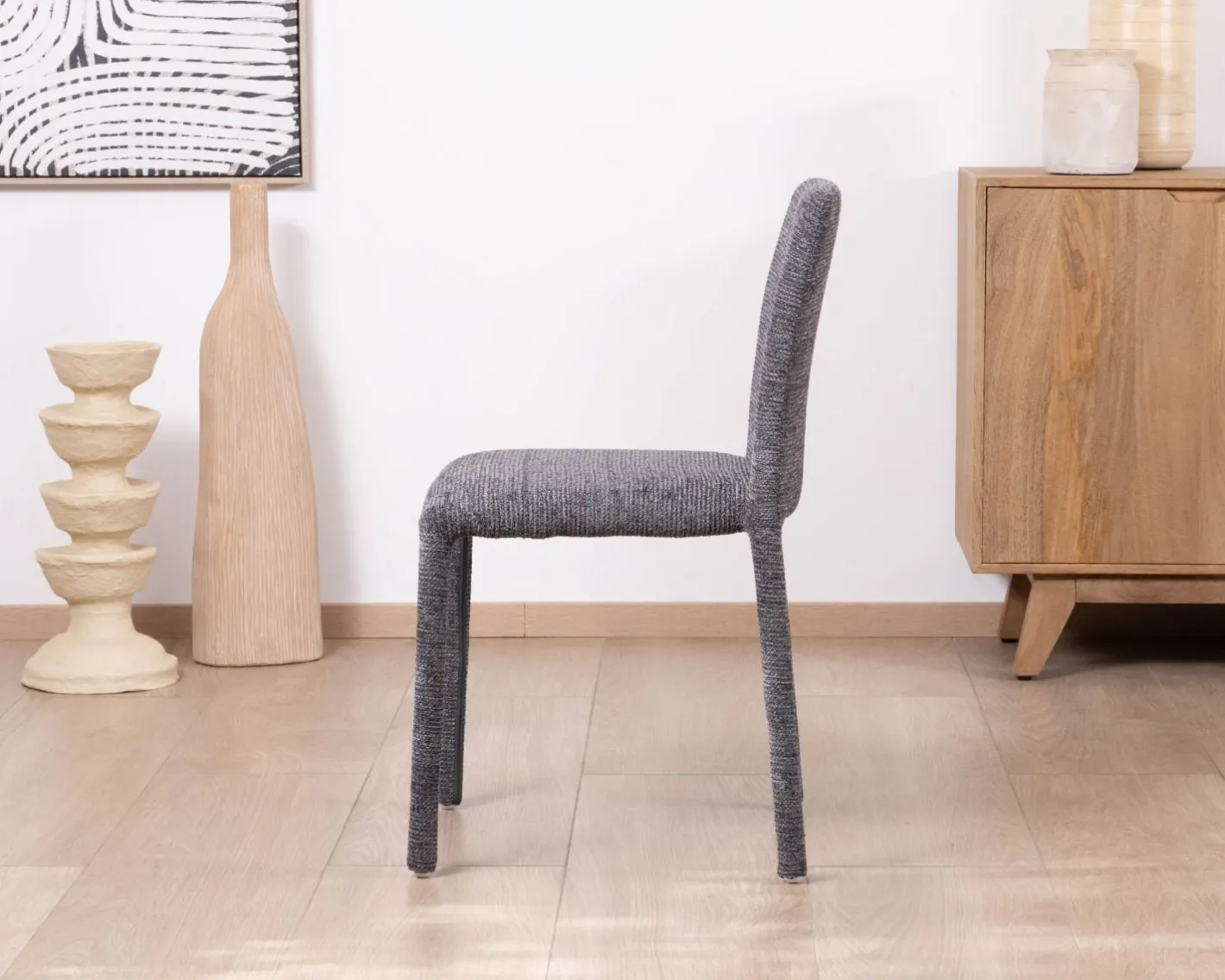 Discount Lot de 4 chaises de repas empilables en tissu gris graphite texturé “Otto” Chaise