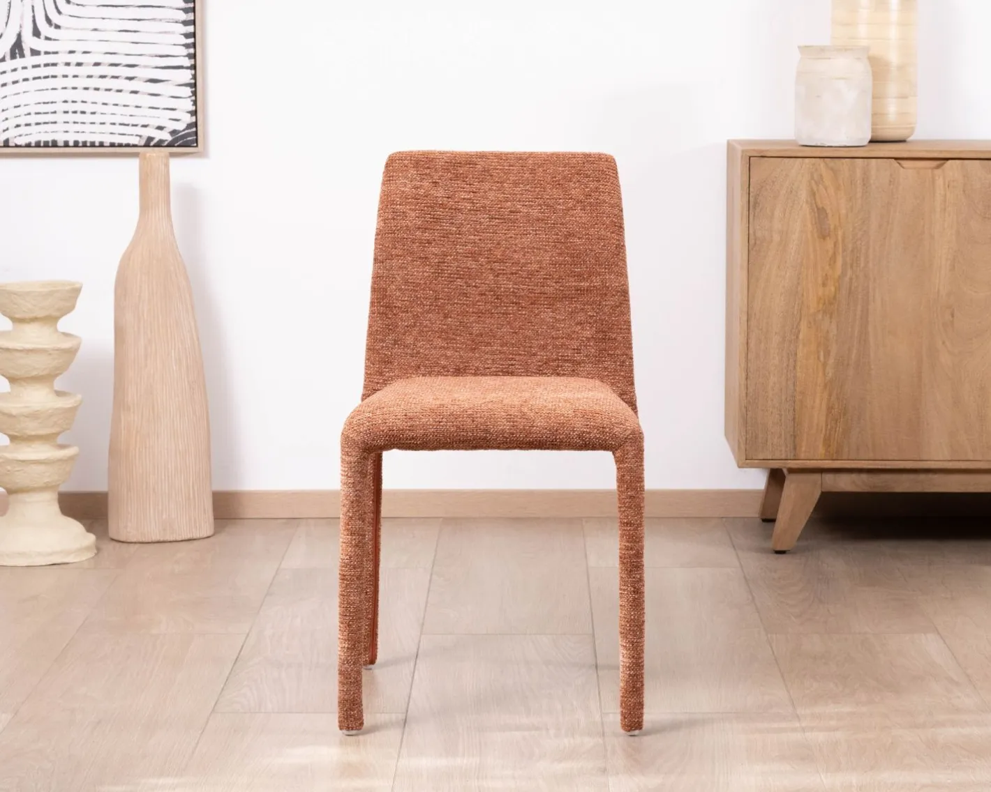 Sale Lot de 4 chaises de repas empilables “Otto” design épuré avec habillage intégral en tissu terracotta Chaise