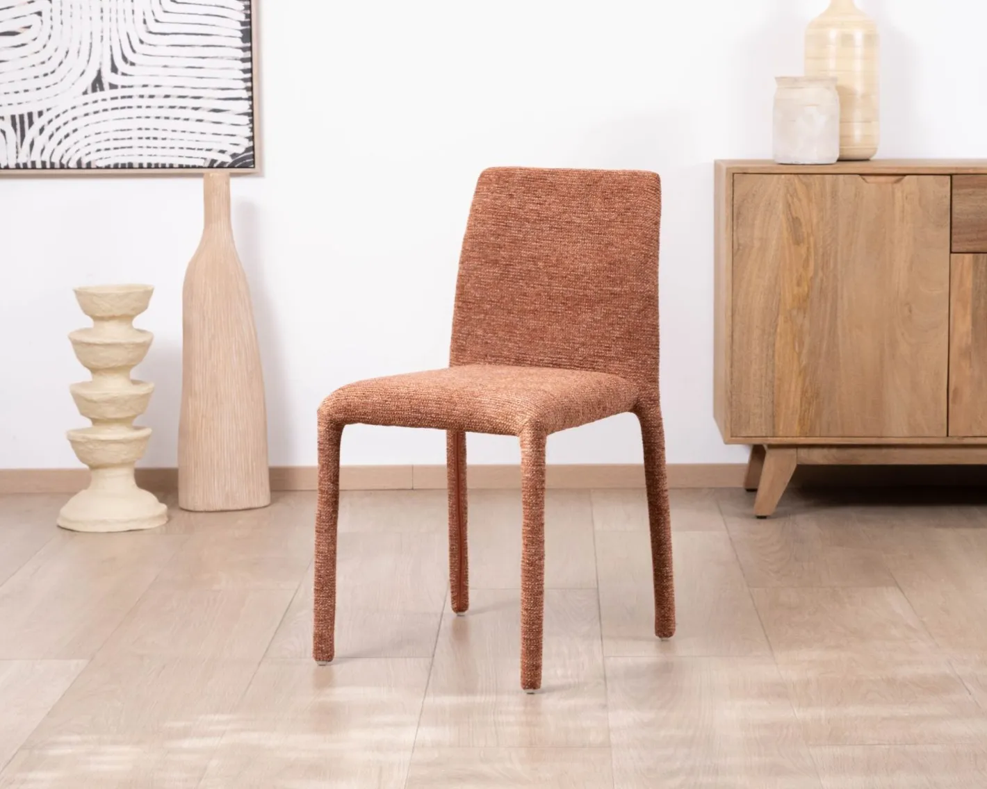 Sale Lot de 4 chaises de repas empilables “Otto” design épuré avec habillage intégral en tissu terracotta Chaise