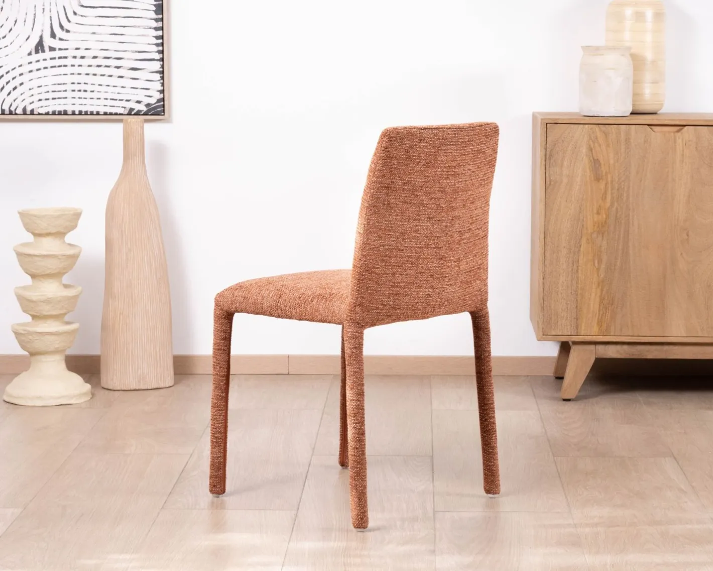 Sale Lot de 4 chaises de repas empilables “Otto” design épuré avec habillage intégral en tissu terracotta Chaise