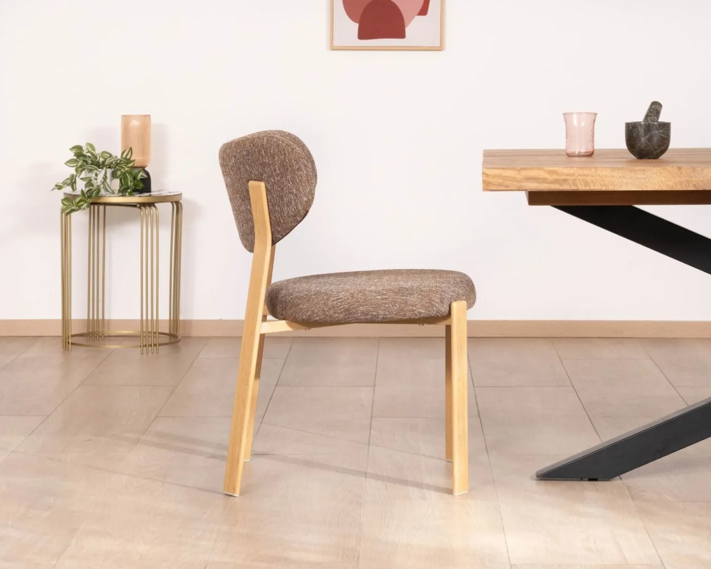 Best Lot de 2 chaises de repas empilables design et chaleureuses "Staccato" tissu tramé marron et pieds aspect chêne Chaise
