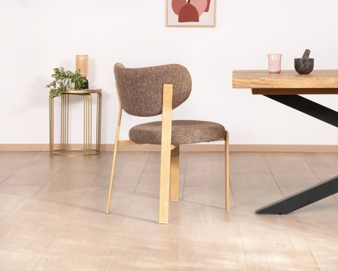 Best Lot de 2 chaises de repas empilables design et chaleureuses "Staccato" tissu tramé marron et pieds aspect chêne Chaise