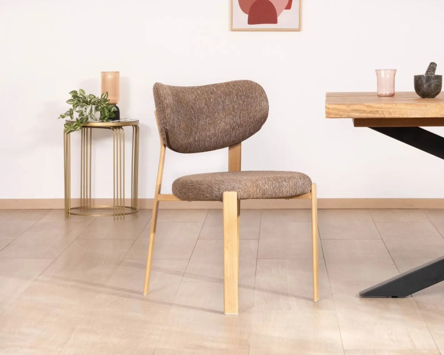 Best Lot de 2 chaises de repas empilables design et chaleureuses "Staccato" tissu tramé marron et pieds aspect chêne Chaise
