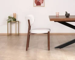 Hot Lot de 2 chaises de repas empilables esprit rétro en tissu tramé blanc "Staccato" pieds aspect bois foncé Chaise