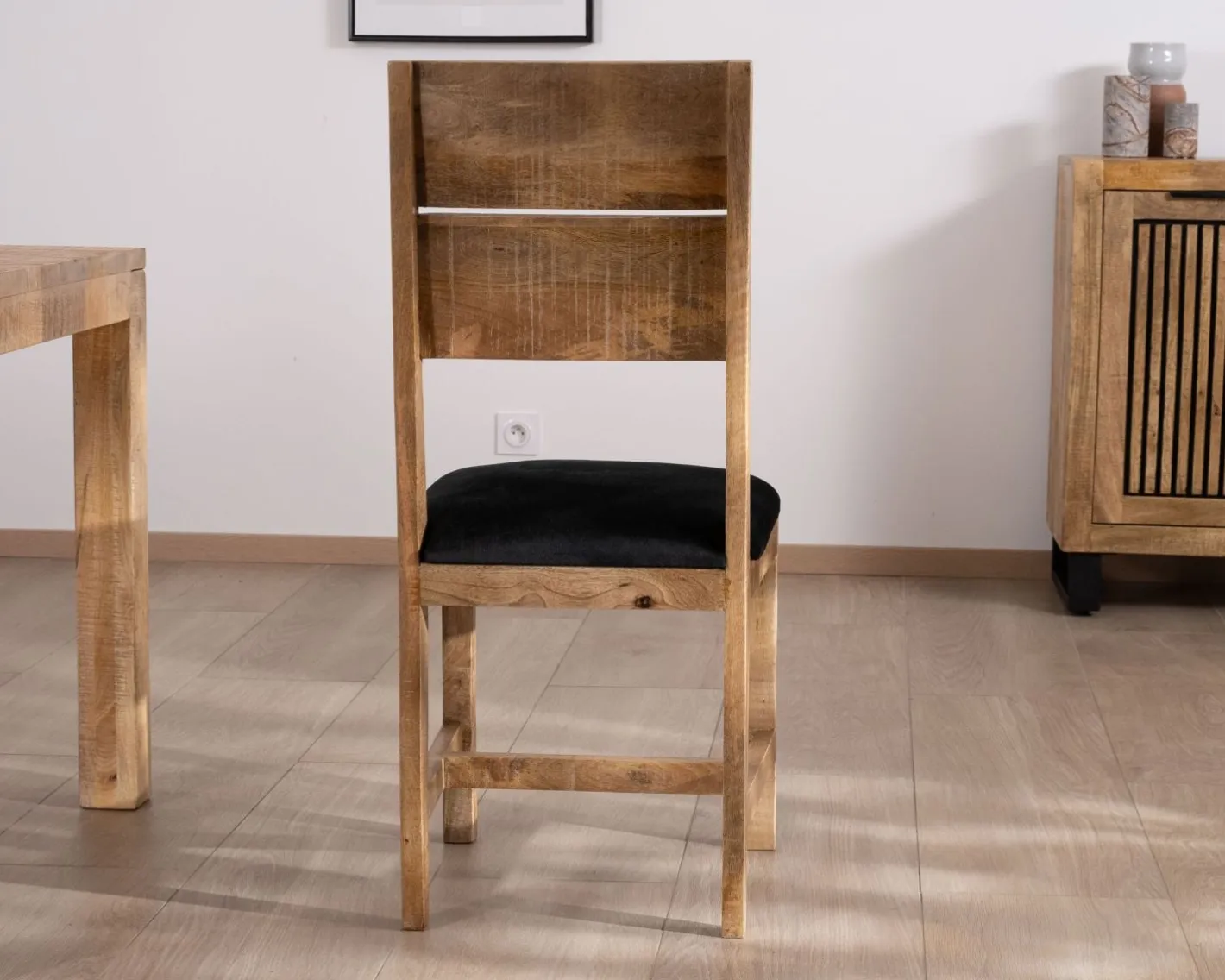 Hot Lot de 2 chaises de repas en manguier brut "Manoha" assise tissu rembourré Chaise