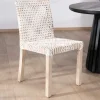Discount Lot de 2 chaises de repas en teck et cuir blanc tressé "Mambow" Chaise