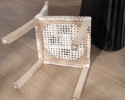 Discount Lot de 2 chaises de repas en teck et cuir blanc tressé 