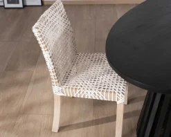 Discount Lot de 2 chaises de repas en teck et cuir blanc tressé 