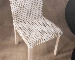 Discount Lot de 2 chaises de repas en teck et cuir blanc tressé 