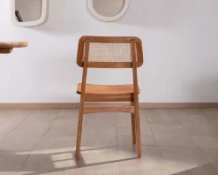 Lot de 2 chaises de repas en teck avec dossier en cannage "Natsu" Chaise