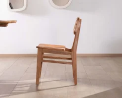 Lot de 2 chaises de repas en teck avec dossier en cannage