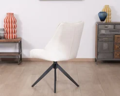 Sale Lot de 2 chaises de repas en tissu blanc et pied pivotant en métal