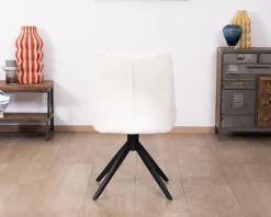 Sale Lot de 2 chaises de repas en tissu blanc et pied pivotant en métal