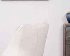 Sale Lot de 2 chaises de repas en tissu blanc et pied pivotant en métal