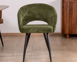 Best Lot de 2 chaises de repas en velours côtelé kaki et pieds métal 
