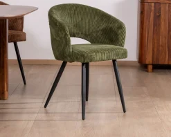 Best Lot de 2 chaises de repas en velours côtelé kaki et pieds métal 