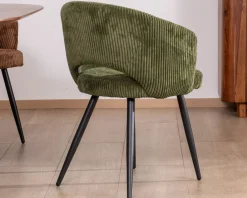 Best Lot de 2 chaises de repas en velours côtelé kaki et pieds métal 