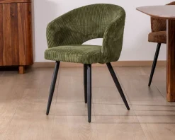 Best Lot de 2 chaises de repas en velours côtelé kaki et pieds métal 