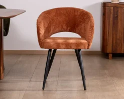 New Lot de 2 chaises de repas en velours rouille et pieds métal "Sonate" Chaise