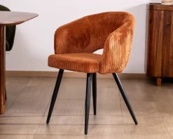New Lot de 2 chaises de repas en velours rouille et pieds métal 