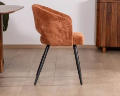 New Lot de 2 chaises de repas en velours rouille et pieds métal 
