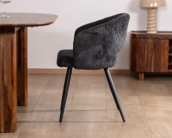 Hot Lot de 2 chaises de repas en velours côtelé anthracite et pieds métal noir vintage "Sonate" Chaise