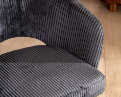 Hot Lot de 2 chaises de repas en velours côtelé anthracite et pieds métal noir vintage 