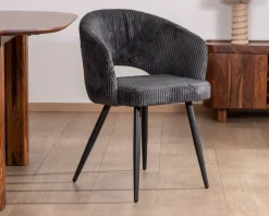 Hot Lot de 2 chaises de repas en velours côtelé anthracite et pieds métal noir vintage 