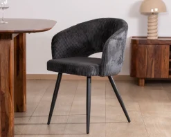 Hot Lot de 2 chaises de repas en velours côtelé anthracite et pieds métal noir vintage 