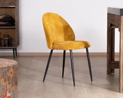 Clearance Lot de 4 chaises de repas en velours moutarde et pieds en métal noir "Bellot" esprit vintage Chaise