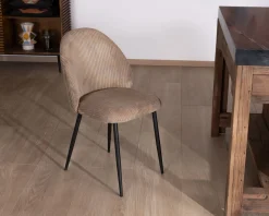 Lot de 4 chaises de repas en velours côtelé taupe esprit vintage 