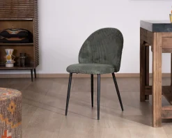Clearance Lot de 4 chaises de repas en velours vert sauge foncé "Bellot" esprit vintage Chaise