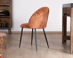 Lot de 4 chaises de repas en velours côtelé rouille