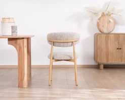 New Lot de 2 chaises de repas esprit rétro en tissu beige tramé marron
