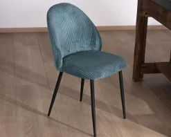 Online Lot de 4 chaises de repas esprit vintage en velours bleu pétrole et métal noir 