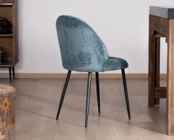 Online Lot de 4 chaises de repas esprit vintage en velours bleu pétrole et métal noir 