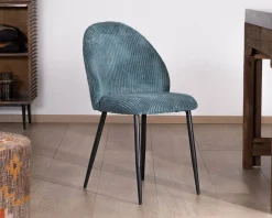 Online Lot de 4 chaises de repas esprit vintage en velours bleu pétrole et métal noir 