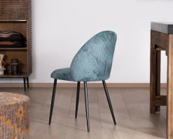 Online Lot de 4 chaises de repas esprit vintage en velours bleu pétrole et métal noir 