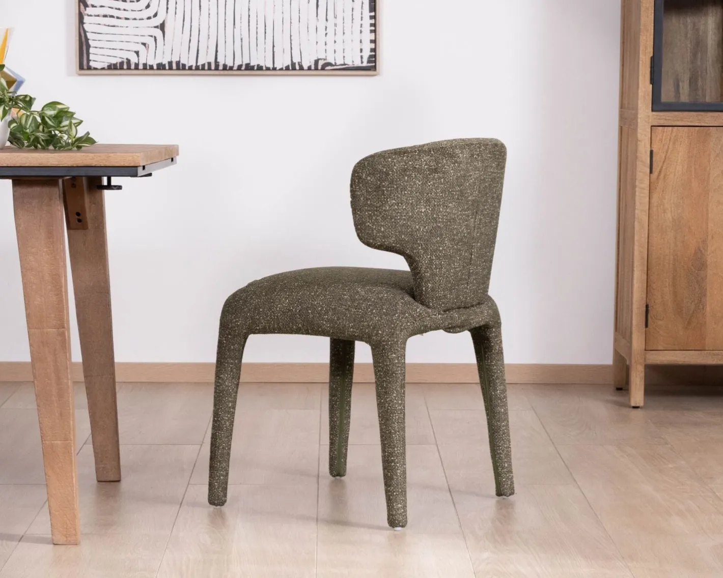Discount Lot de 2 chaises de repas habillage intégral esprit design “Milano” en tissu chiné vert kaki Chaise