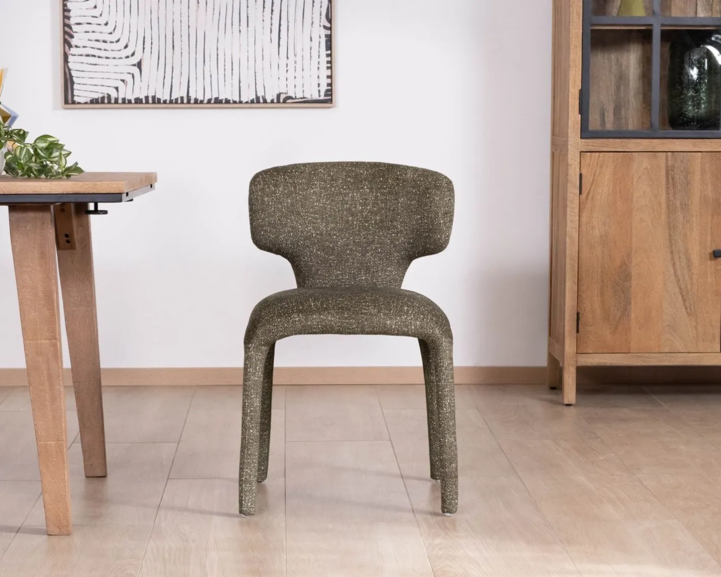 Discount Lot de 2 chaises de repas habillage intégral esprit design “Milano” en tissu chiné vert kaki Chaise