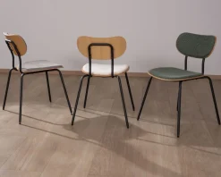 Outlet Lot de 4 chaises de repas "Lino" style rétro en tissu écru Chaise