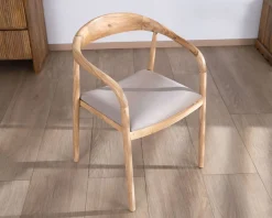 Lot de 2 chaises de repas épurées en acacia avec assise tissu beige 