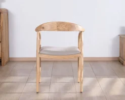 Lot de 2 chaises de repas épurées en acacia avec assise tissu beige 