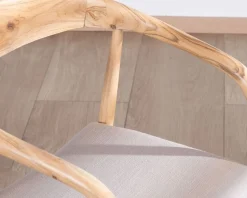 Lot de 2 chaises de repas épurées en acacia avec assise tissu beige 